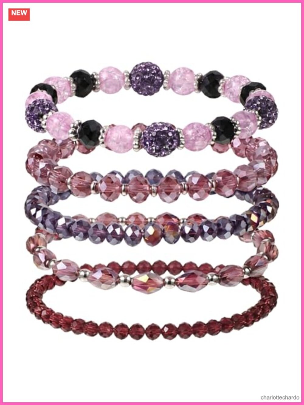 5 Pack Bohemian Beaded Bracelet Set Stackable Glass Crystal Beads Costume